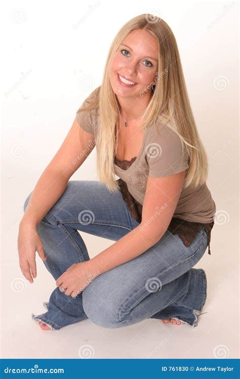 Crouching Blonde Teen Stock Photo Image Of Ring Brown