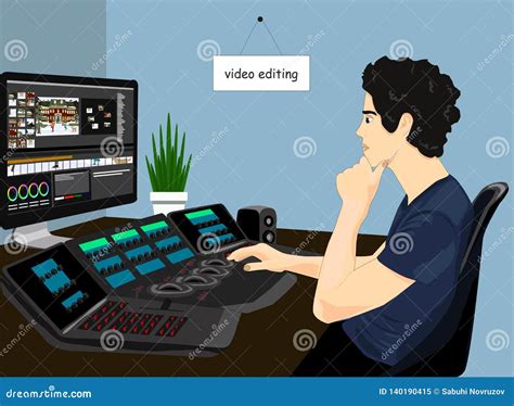 Video Editor Working Vector Icon Concept Of Video Editing Illustration