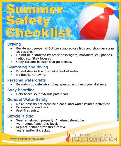 Summer Safety Summer Safety Checklist