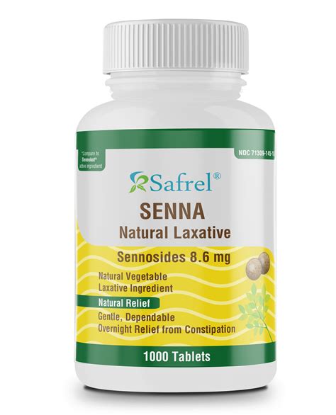 Safrel Senna 86 Mg Tablets 1000 Count Natural Sennosides Vegetable