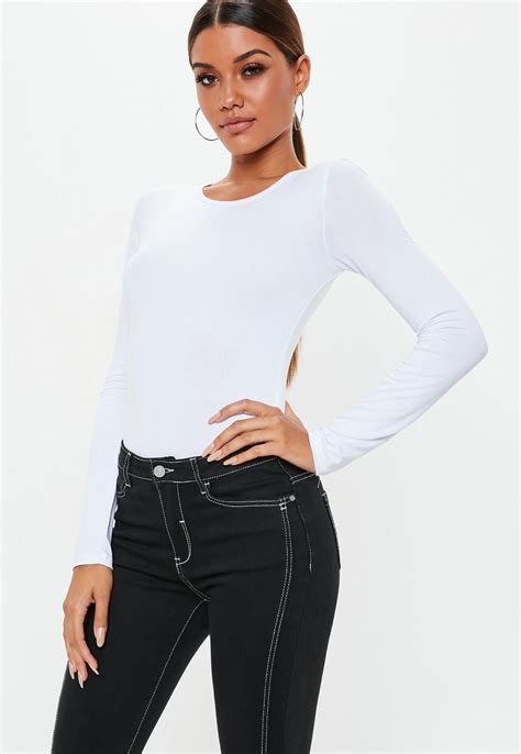 Missguided White Long Sleeved Jersey Bodysuit White Long Sleeve Bodysuit White Long Sleeve