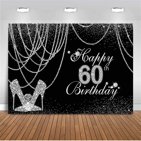 Glitter Sliver 60th Birthday Party Decoration Backdrop For Photography