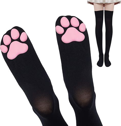 Cat Paw Pad Socks Thigh High Pink Cute 3d Kitten Claw Stockings For
