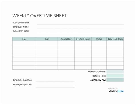 Weekly Overtime Sheet In Word
