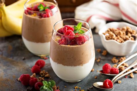 Banana And Chocolate Yogurt Parfait Stock Image Image Of Healthy