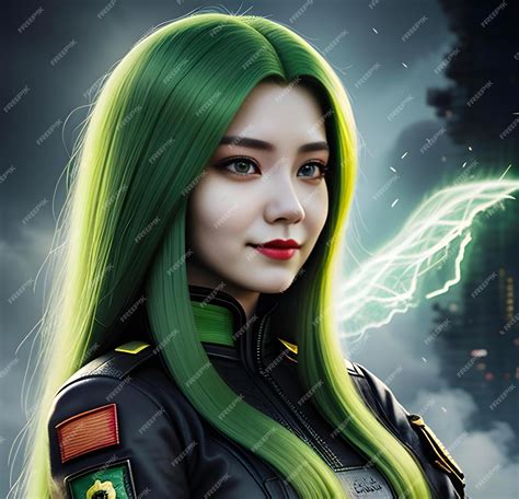 Premium Ai Image Illustration Of A Beautiful Girl With Green Hair In