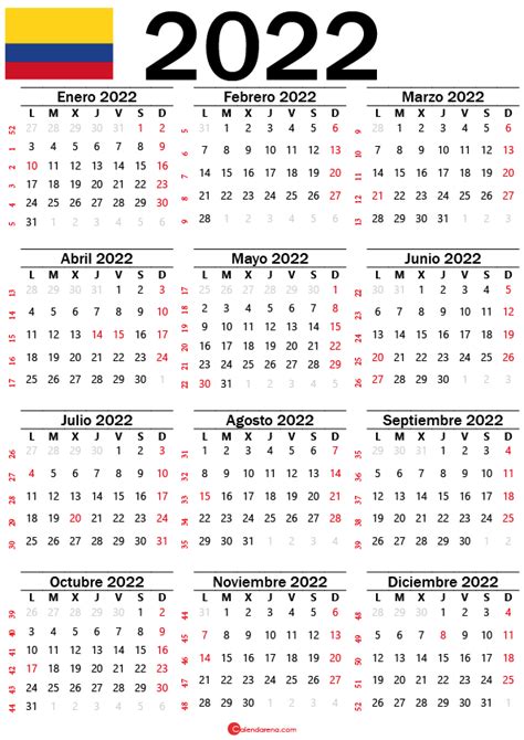 Calendario De Festivos Colombia 2022
