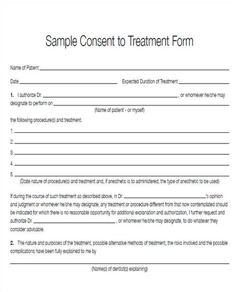 Medical Treatment Consent Form Printable