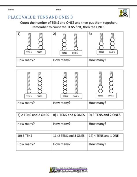 These questions on math worksheet on tens and ones in numbers will help the first grade kids to understand and practice the place value of numbers from 1 to 99. Math Place Value Worksheets to 100