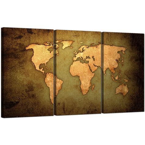 Vintage World Map Canvas Art Set Of Three For Your Study