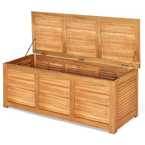 Gymax Acacia Wood Deck Box 47 Gallon Garden Backyard Storage Bench