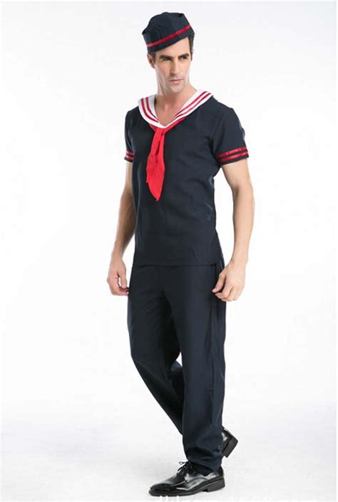 2017 Mens Sailor Costume Navy Sailor Mens Military Fancy Dress Naval