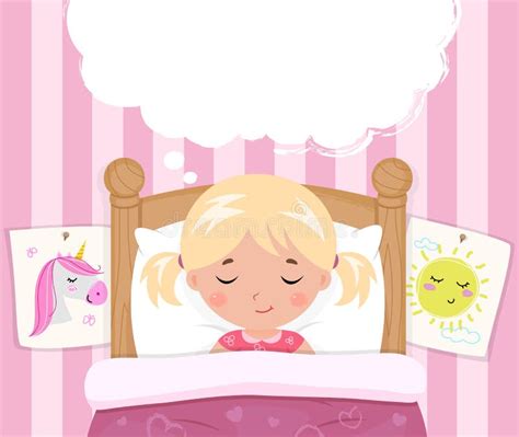 La Bambina Dorme Nel Letto Fumetto Con Il Posto Per Testo O Limmagine