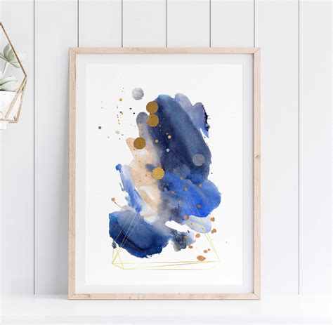 Blue Gold Abstract Printable Wall Art Modern Home Wall Decor Etsy New