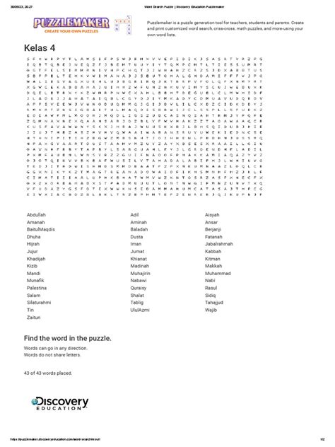 45word Search Puzzle Discovery Education Puzzlemaker Pdf