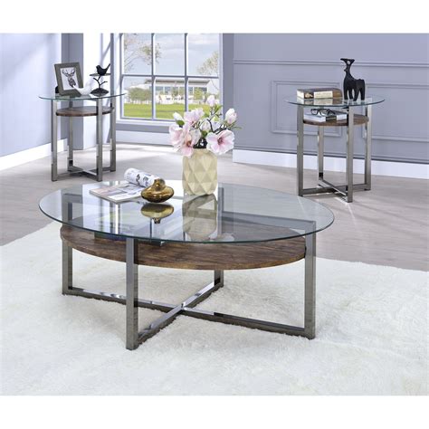 Coffee tables are elegant enough to enhance the beauty of your room and also serve a practical purpose. Metal Base Oval Coffee Table with Wooden Shelf and Glass ...