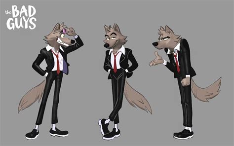 Three Different Poses Of A Wolf Wearing A Suit And Tie With The Words