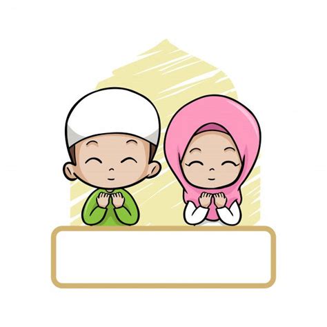 Cute Couple Moslem Children Pray Di 2020 Kartun Seni Grafis Desain