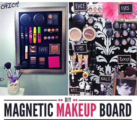 You can also make this with a picture frame and sheet metal. DIY: Magnetic Makeup Board | ADARAS Blogazine