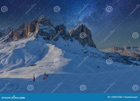 Fantastic Starry Sky View Of The Sassolungo Langkofel Group Of The