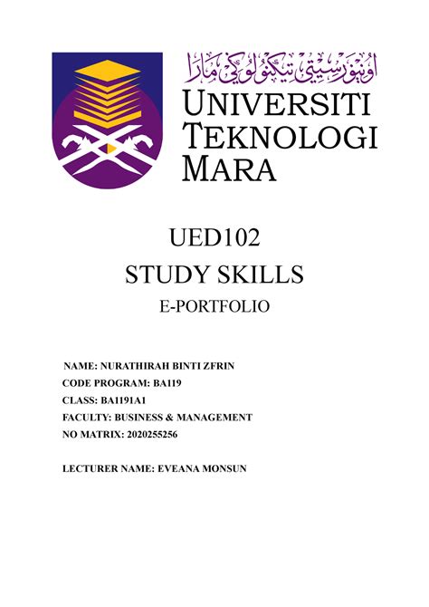 Ued102 E Portfolio Individual Ued Study Skills E Portfolio Name