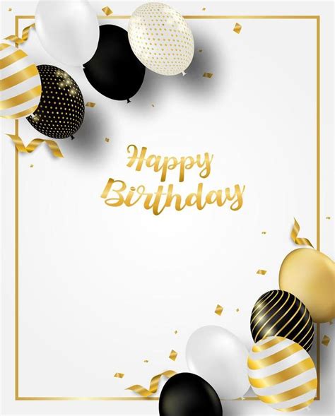 Cartão De Aniversário Vertical Com Balões E Moldura Dourada Cartão De