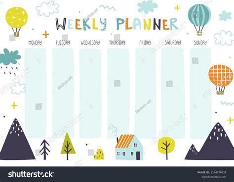 Weekly Planner Cute Doodles Scandinavian Design Stock Vector Royalty