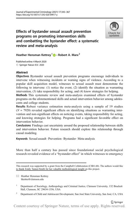 Effects Of Bystander Sexual Assault Prevention Programs On Promoting Intervention Skills And