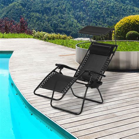 The phi villa padded zero gravity lounge chair is an oversize model suitable for people of all sizes. Ollieroo Black Zero Gravity Canopy Sunshade Lounge Chair ...