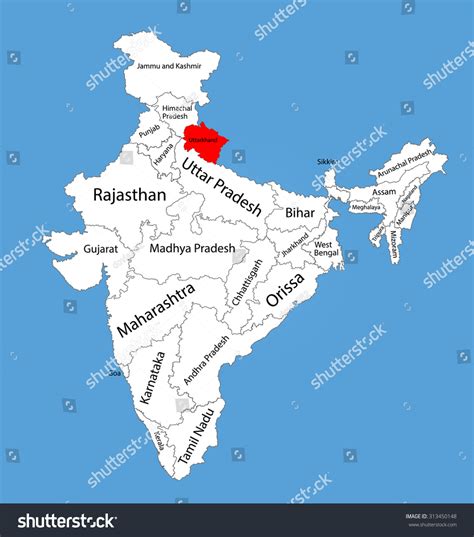 Uttarakhand State India Vector Map Silhouette Stock Vector Royalty