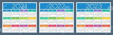 Calendario 2021 2022 2023 Conjunto Colorido La Semana Comienza El Domingo Ilustración Del