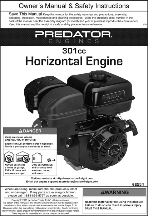 Manual For The 62554 8 Hp 301cc Ohv Horizontal Shaft Gas Engine Epa