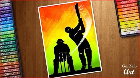 How To Draw Cricket Batsman Playing And Wicket Keeper Oil Pastels