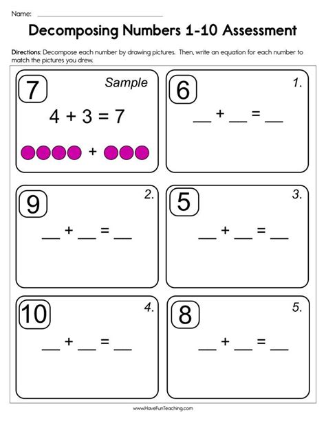 Free Kindergarten Decompose Numbers Common Core Worksheets