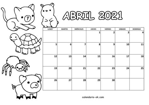 Calendario Abril 2021 Para Colorear Calendario Abril 2021 Para NiÑos