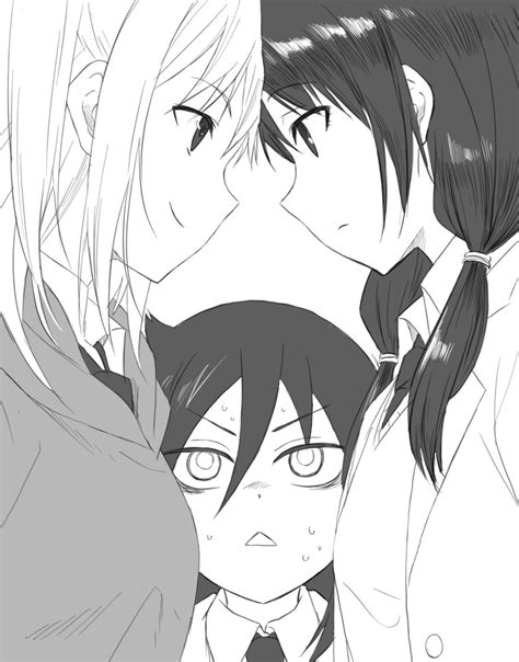 safebooru 3girls bags under eyes black hair breasts character request closed mouth commentary