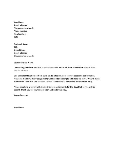Letter For Not Attending Class Due To Illness Database Letter