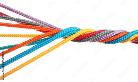 Twisted Colorful Ropes Isolated On White Unity Concept Stock Photo
