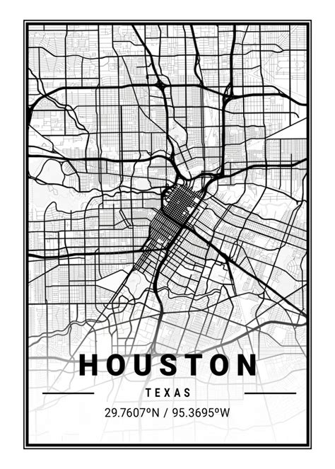 Houston Map Houston City Houston Lights Map Poster Poster Prints