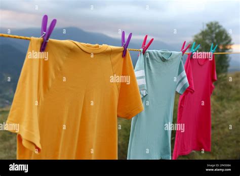 Clothes Hanging On Washing Line In Mountains Stock Photo Alamy
