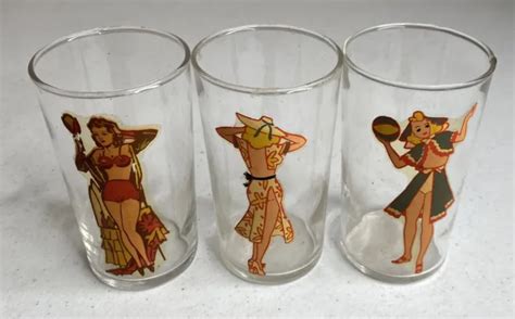 Set Of 3 1950 S 1960 S Pinup Girl Peek A Boo Nude Novelty Bar Glass Tumblers 60 00 Picclick