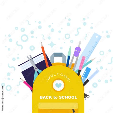 Welcome Back To School Square Banner Colorful School Supplies Coming