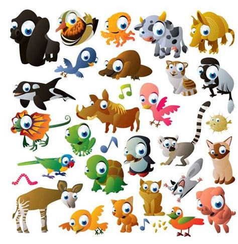 Xoo Plate 30 Big Eyed Cute Cartoon Animals Vector Set