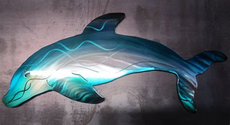 Dolphin Metal Wall Sculpture Reflects Light For By Moonbowmetalart