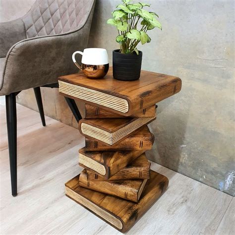 Bookshelf side table a stylish side table that provides plenty of space for different items or decorations. Side Table Corner Table Raintree Wood Book Stack Design ...
