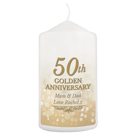 Personalised 50th Golden Anniversary Pillar Candle Personalise It