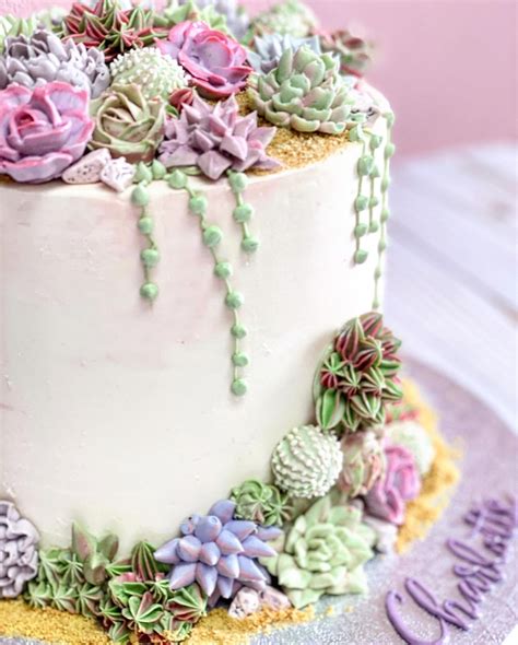 All Buttercream Cake How Pretty Are These Piped Succulents😍 Rbaking