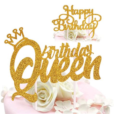 Buy Delightbox Queen Birthday Cake Topper Gold Glitter Happy Birthday Cake Topper Cake Toppers