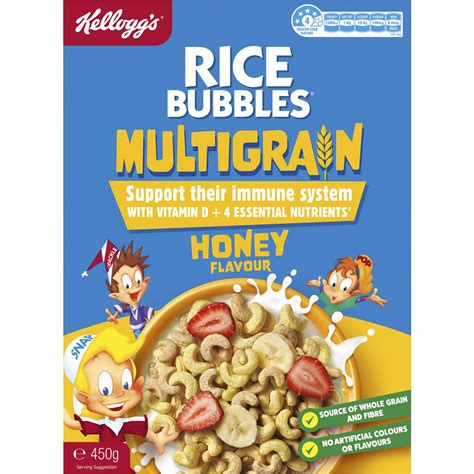 Kelloggs Rice Bubbles Multigrain Honey Flavour Breakfast Cereal 450g