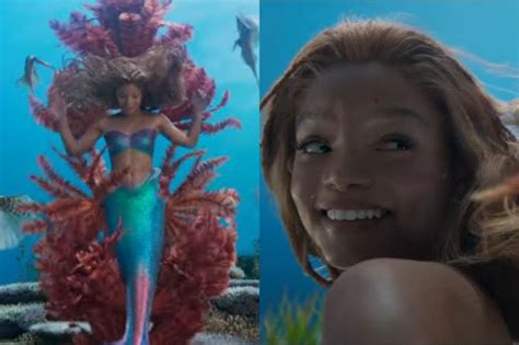 watch halle bailey explores the above world as ariel in the little mermaid official trailer